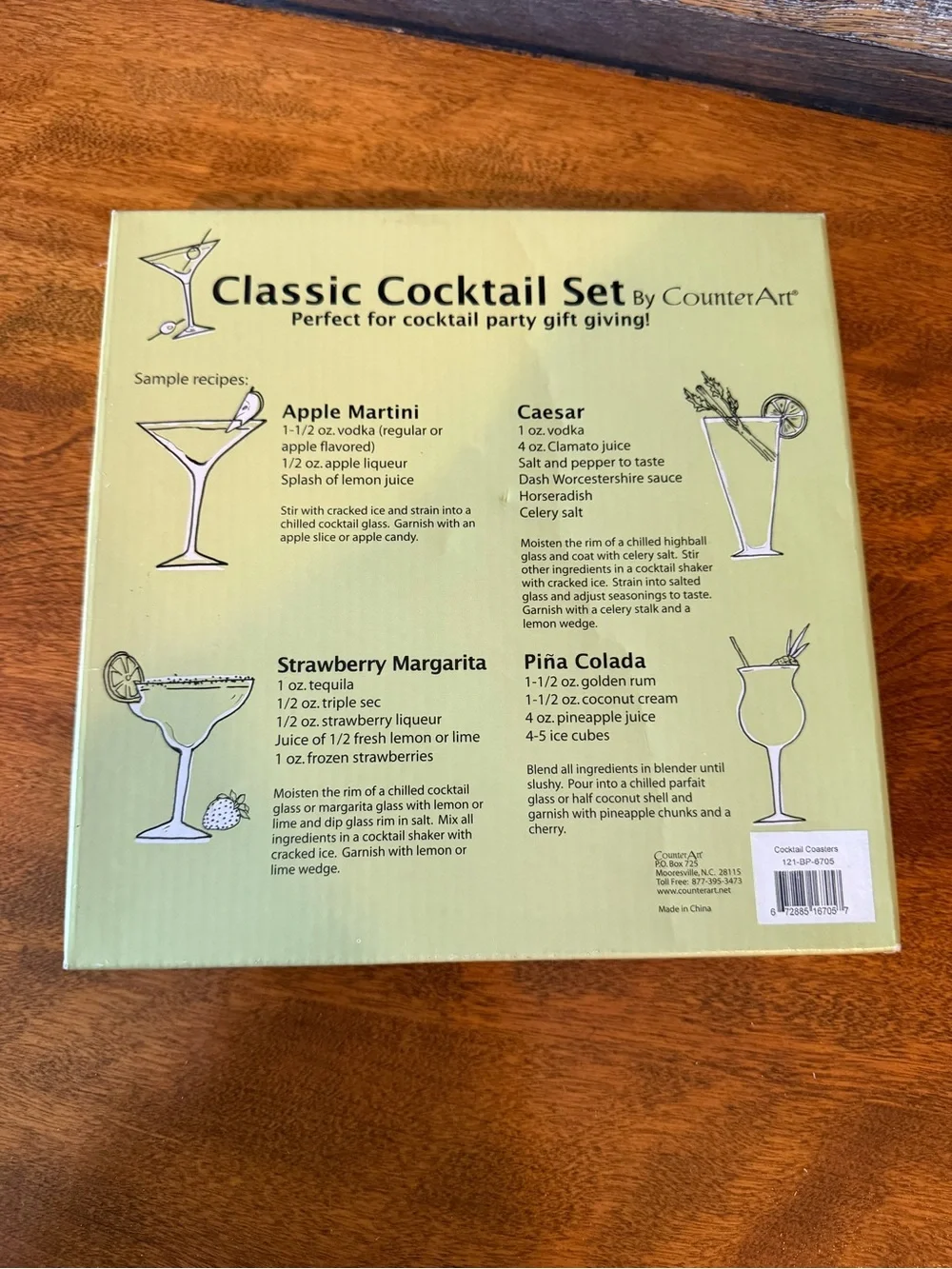 CounterArt Classic Cocktail Coasters and Recipe Book Boxed Gift Set